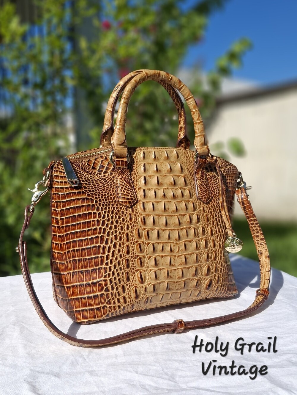 Brahmin Melbourne Croc Embossed Leather Medium Duxbury Satchel In Warm Brown/Tan